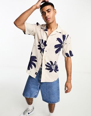 Only & Sons revere callar shirt with navy floral print-White