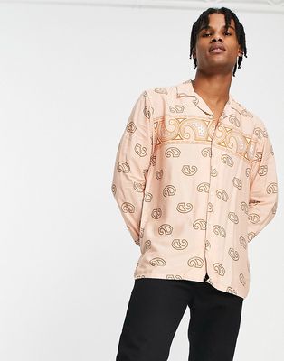 Only & Sons revere collar long sleeve shirt in pink paisley print