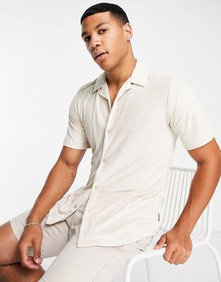 Only & Sons revere shirt in beige towelling - part of a set-Neutral