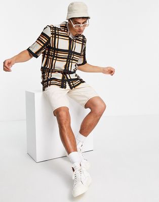 Only & Sons revere shirt with check print in beige and orange-Neutral