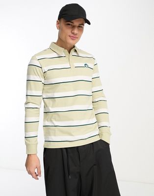 Only & Sons rugby polo in beige stripe-Neutral