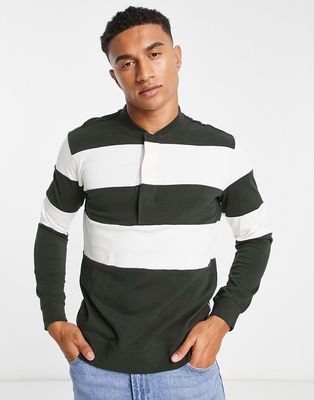 Only & Sons rugby sweat with contrast stripe in khaki-White