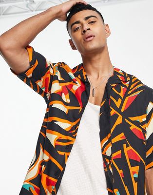 Only & Sons short sleeve shirt in enlarge palm print in orange - part of a set