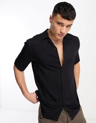 Only & Sons short sleeve viscose shirt with revere collar in black
