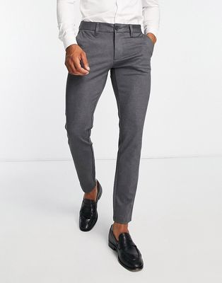Only & Sons slim fit smart herringbone jersey pants in gray-Black
