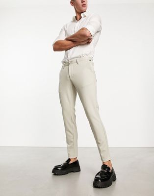 Only & Sons slim fit tapered pants in beige-Neutral