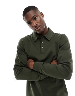 Only & Sons sweat long sleeve polo in khaki-Green