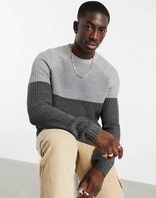 Only & Sons sweater in chunky knit two-tone gray-Grey