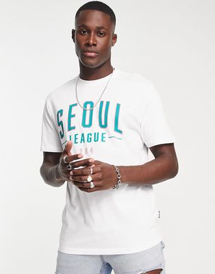 Only & Sons t-shirt with Seoul print in white