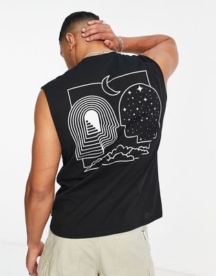Only & Sons tank top with trip print in washed black