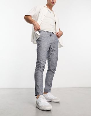Only & Sons tapered fit linen mix pants in blue stripe
