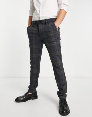 Only & Sons tapered fit smart check jersey pants in navy