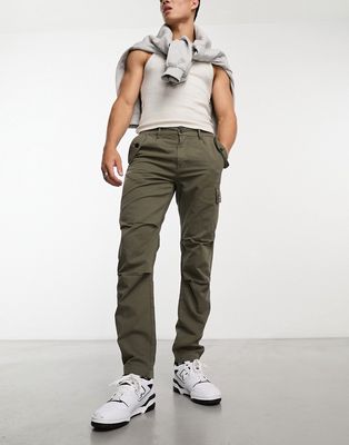 Only & Sons tapered fit worker cargo pants in khaki-Green