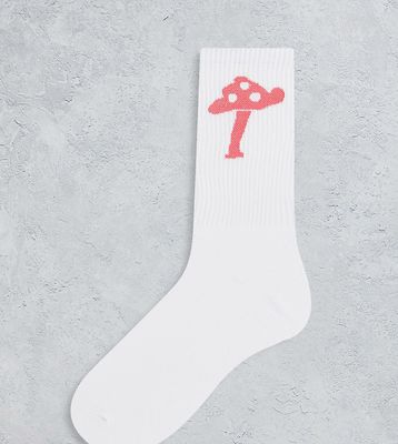 Only & Sons tennis socks with embroidered mushroom in white