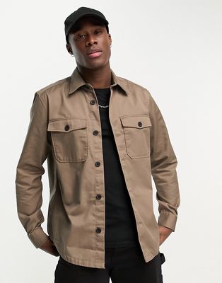 Only & Sons twill overshirt in brown