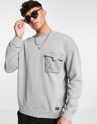 Only & Sons washed oversized cargo sweatshirt in gray