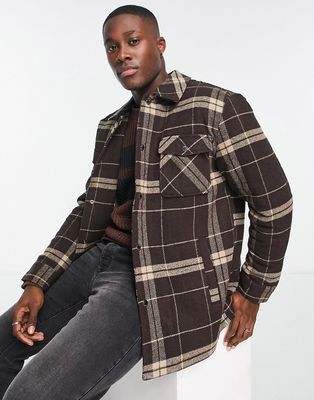 Only & Sons wool check jacket with quilted lining in brown