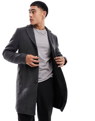 Only & Sons wool mix overcoat in gray