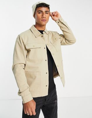 Only & Sons worker jacket with quilted lining in beige-Neutral
