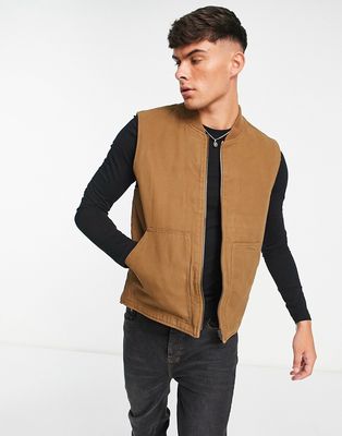 Only & Sons worker vest with quilted lining in brown