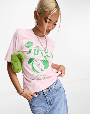 Only apple graphic boxy T-shirt in light pink