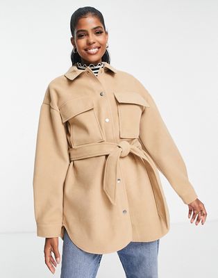 Only belted utility jacket in tan-Neutral