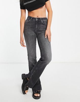 Only Blush high waisted side split flared jeans in washed black