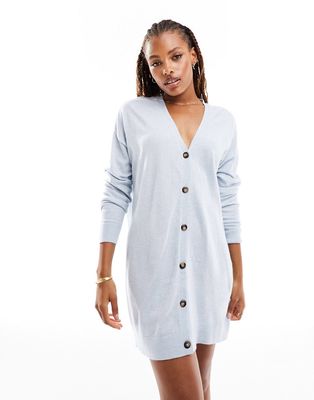 Only button down longline cardigan dress in pale blue