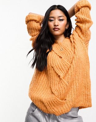 Only cable detail sweater in orange