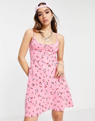 Only cami mini swing dress in pink cherry print