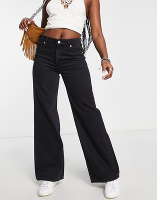 Only Chris low rise wide leg jeans in black
