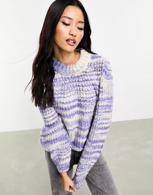 Only chunky knit sweater in blue and white space dye-Multi