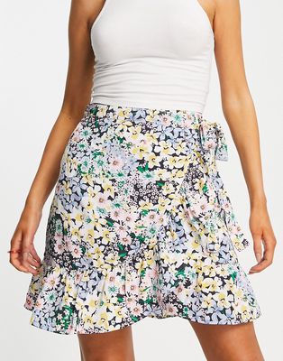 Only cody wrap skirt in black floral print-Multi