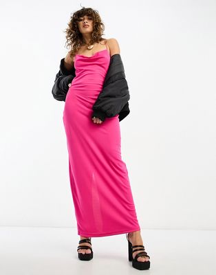 Only cowl neck midi dress in fuchsia pink