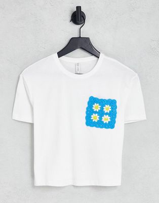 Only crochet pocket T-shirt in white