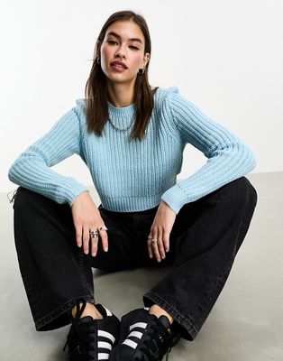 Only cropped ribbed sweater in light blue