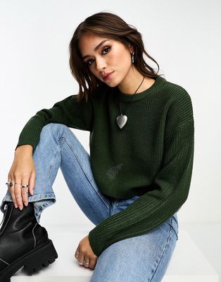 Only cropped sweater in dark green