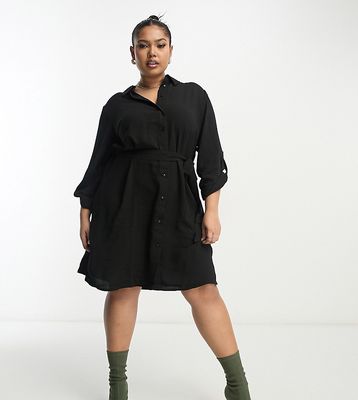 Only Curve belted mini shirt dress in black
