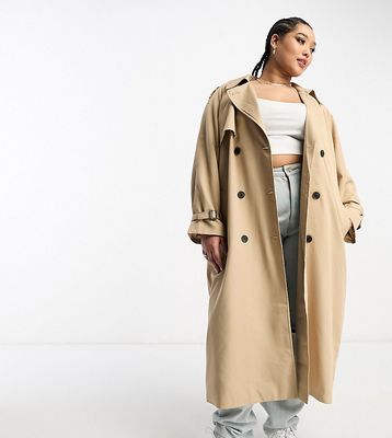 Only Curve double breasted trench coat in camel-Neutral