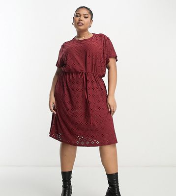 Only Curve drawstring waist mini dress in burgundy-Red