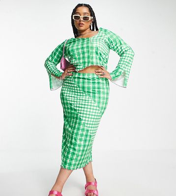 Only Curve exclusive maxi skirt in green gingham - part of a set