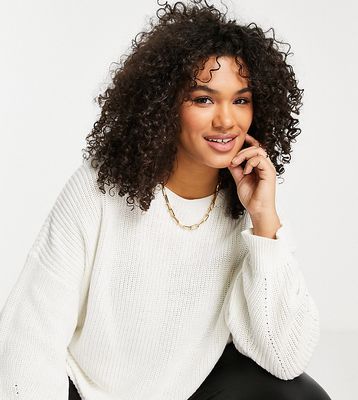 Only Curve lightweight stitch detail sweater in white