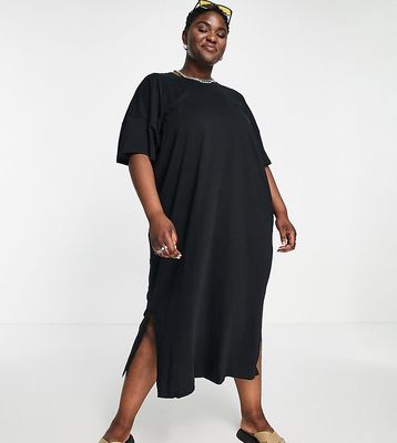 Only Curve oversized maxi t-shirt dress in black