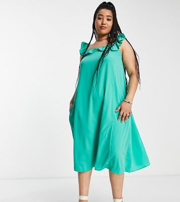 Only Curve ruffle strap maxi dress in bright green