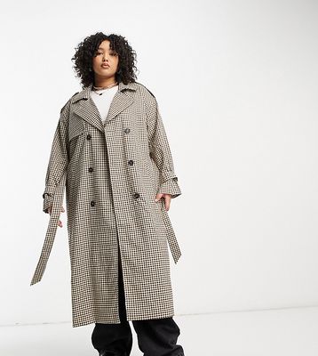 Only Curve trench coat in brown check