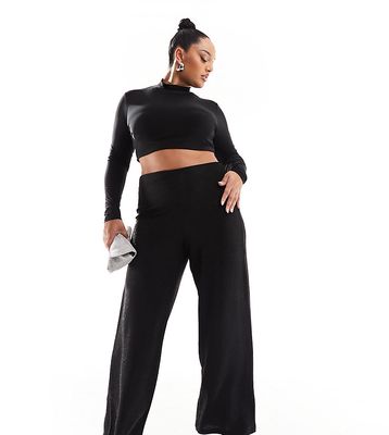Only Curve wide leg pants in black glitter