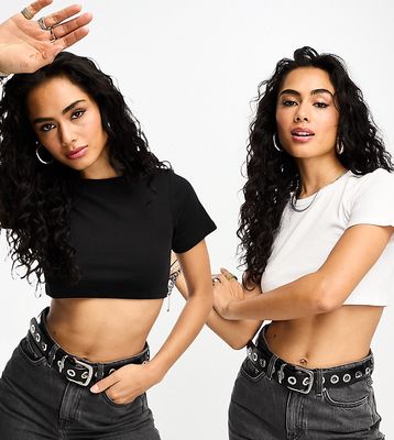 Only exclusive 2 pack cropped fitted T-shirts in black and white-Multi