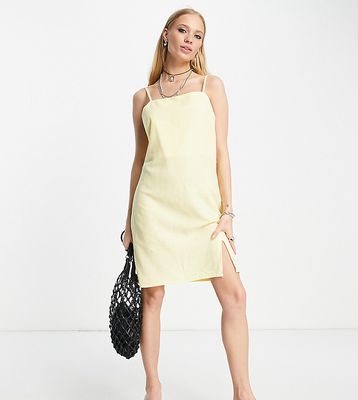 Only exclusive linen look high neck side slit mini dress in yellow-Pink