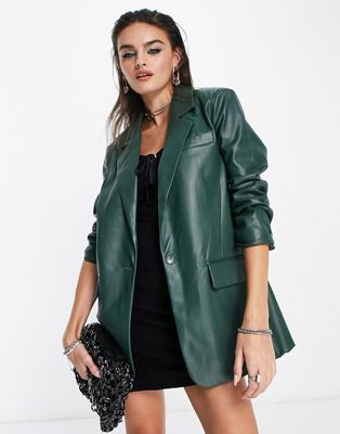 Only exclusive oversized faux leather blazer in green