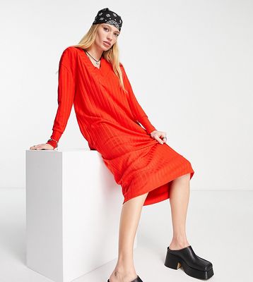 Only exclusive ribbed midi dress in bright red